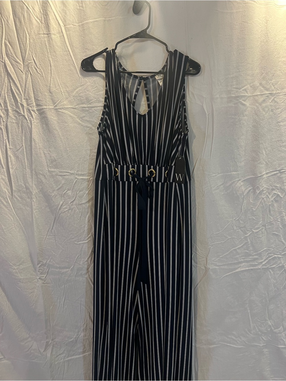 Wrapper Navy and White Striped Sleeveless Jumpsuit with Belt